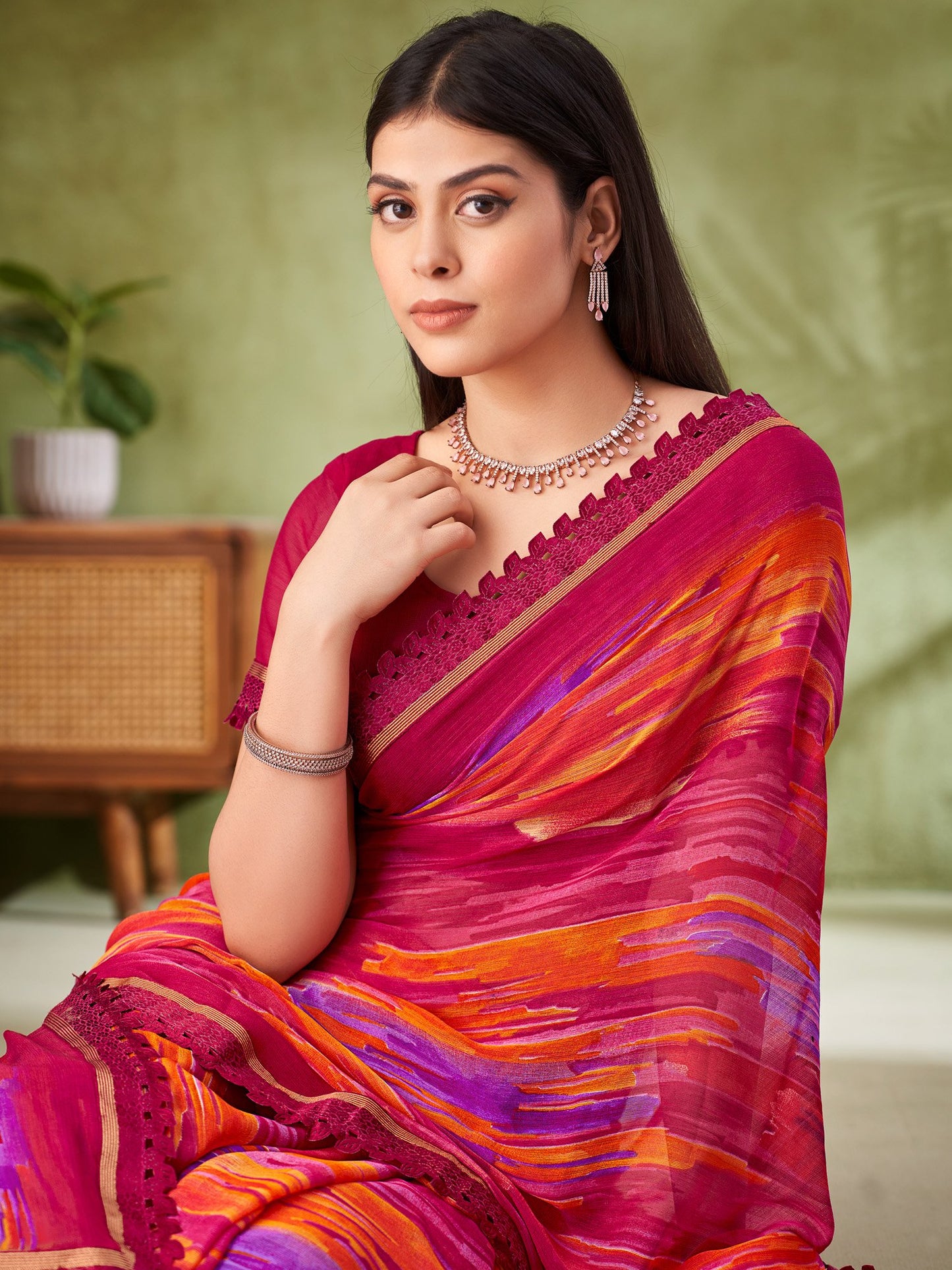Pink Pink Party Wear Chiffon Printed Saree