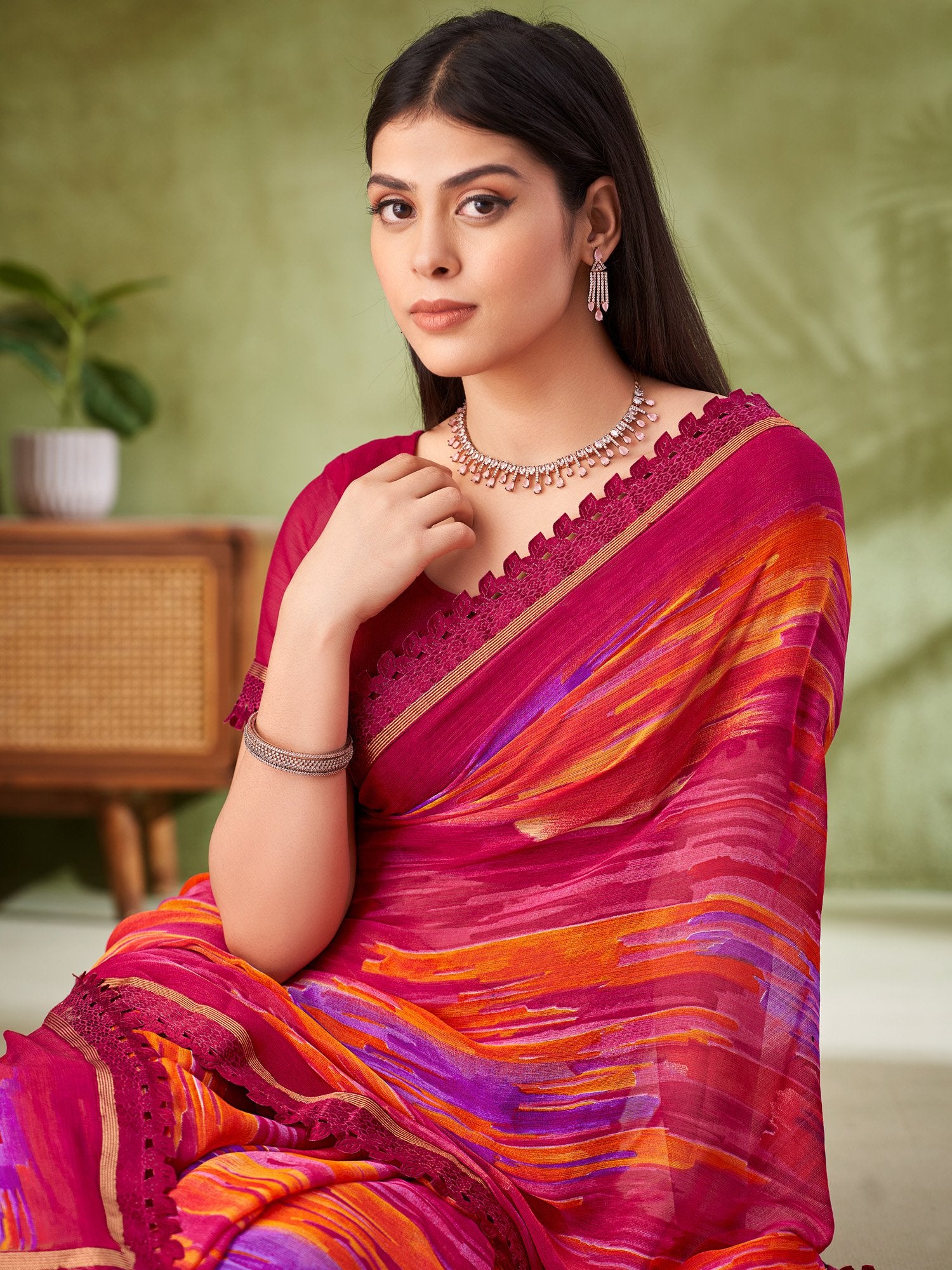 Pink Pink Party Wear Chiffon Printed Saree