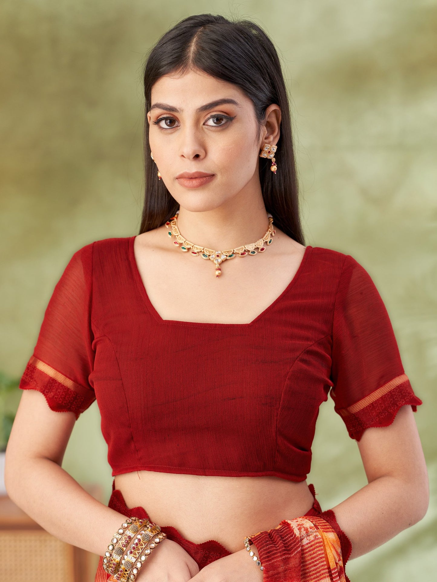 Red Party Wear Chiffon Printed Saree