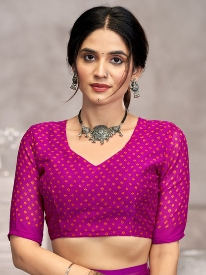 Pink Bandhani Chiffon Printed Saree