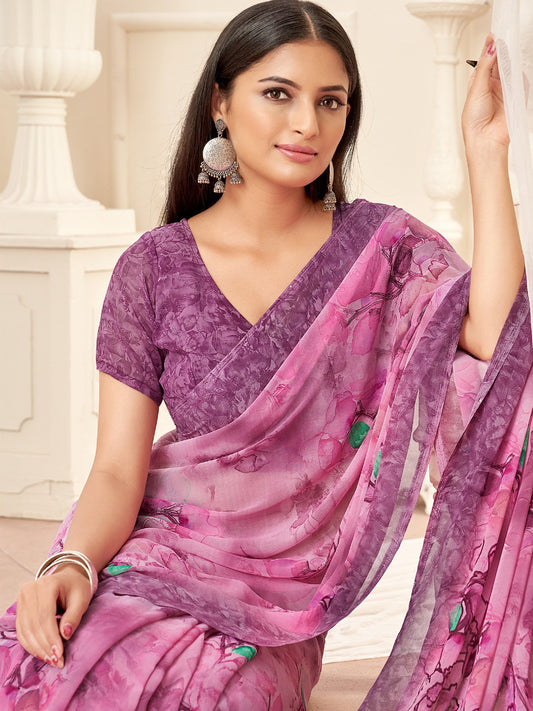 Pink Pink Bagru Georgette Printed Saree