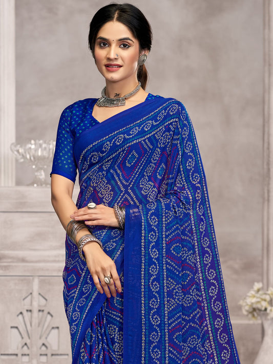 Blue Blue Bandhani Chiffon Printed Saree