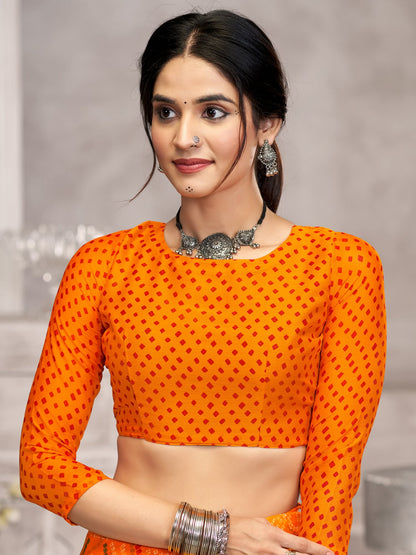 Yellow Bandhani Chiffon Printed Saree