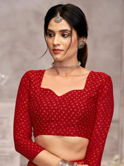 Red Bandhani Chiffon Printed Saree