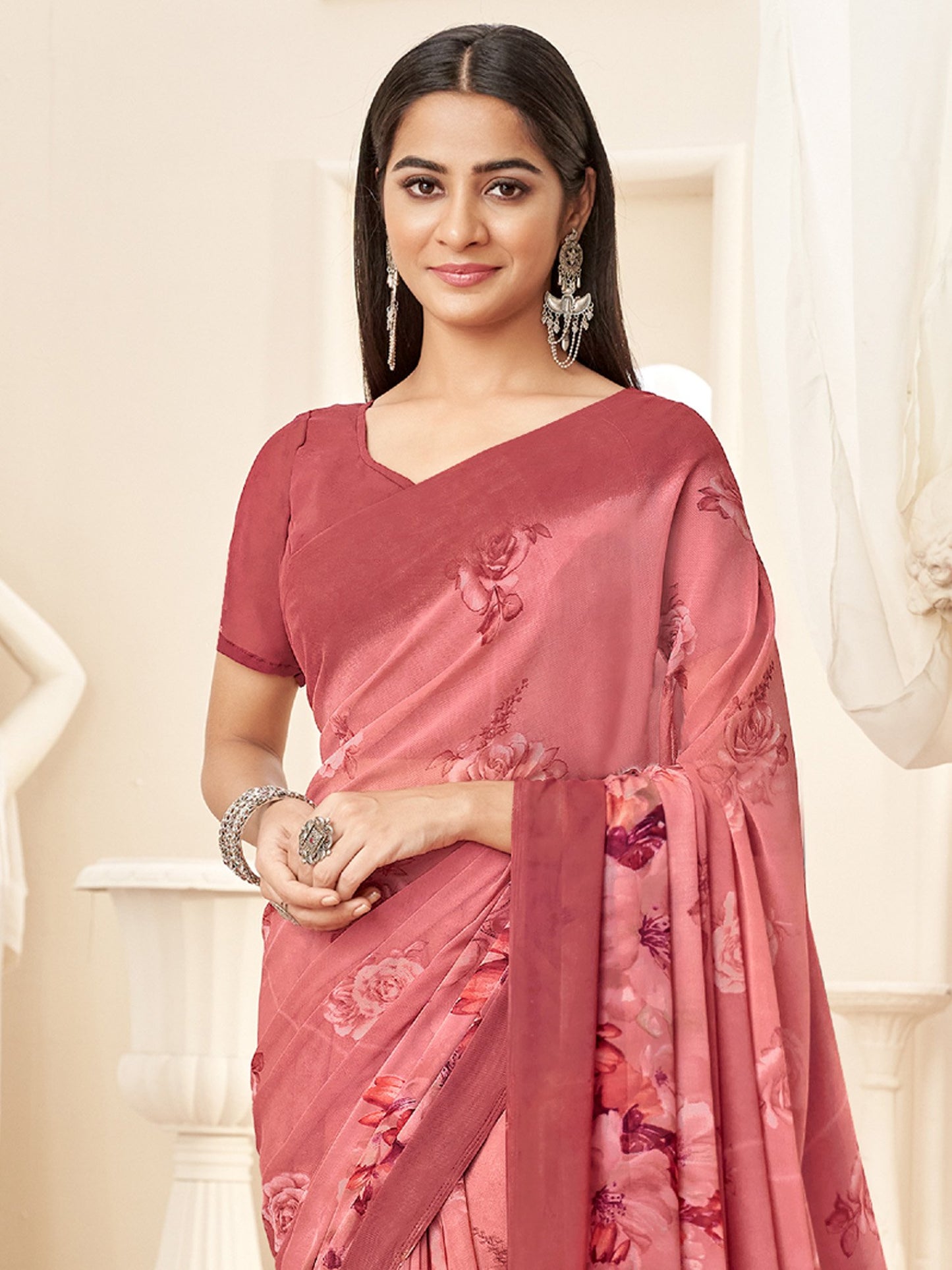 Rose Bagru Georgette Printed Saree