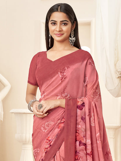 Rose Bagru Georgette Printed Saree