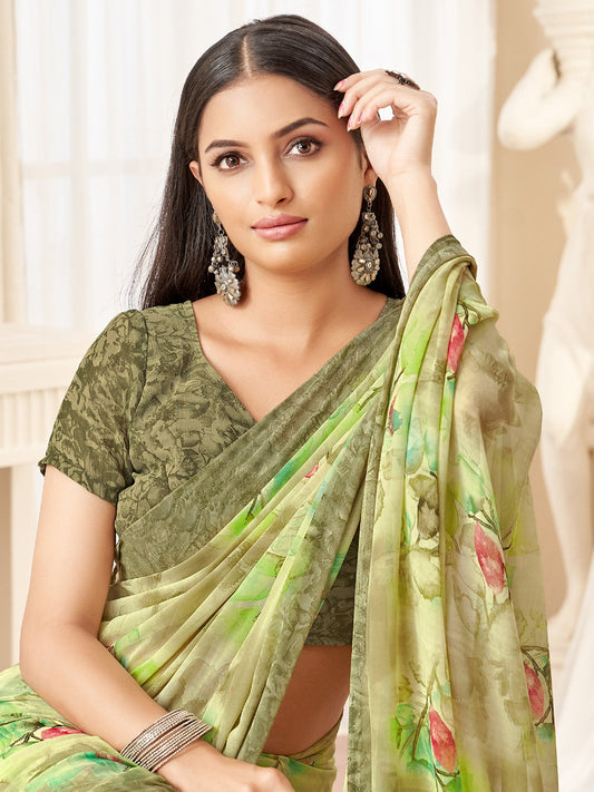 Green Light Bagru Georgette Printed Saree
