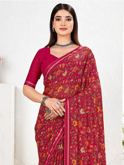 Pink Pink Party Wear Chiffon Printed Saree