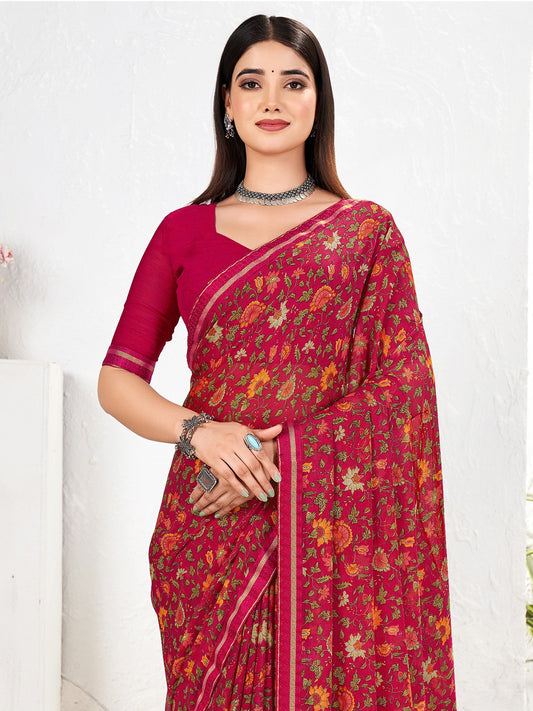 Pink Pink Party Wear Chiffon Printed Saree