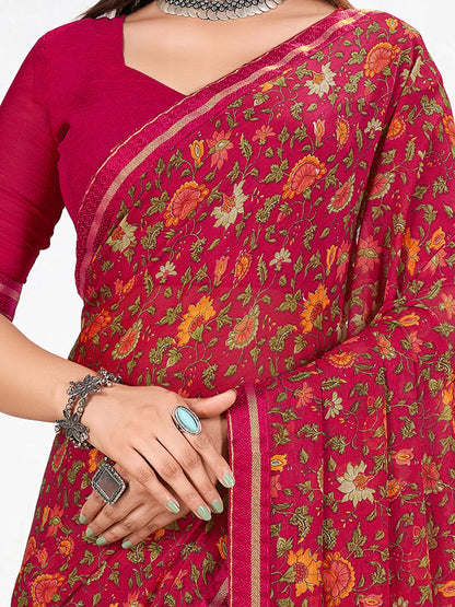 Pink Party Wear Chiffon Printed Saree