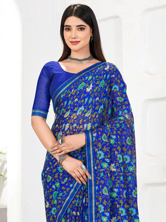 Blue Blue Party Wear Chiffon Printed Saree