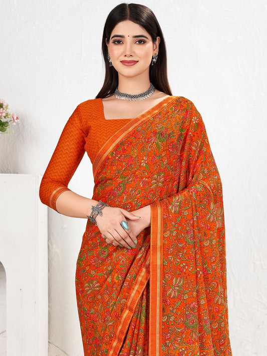 Orange Orange Party Wear Chiffon Printed Saree