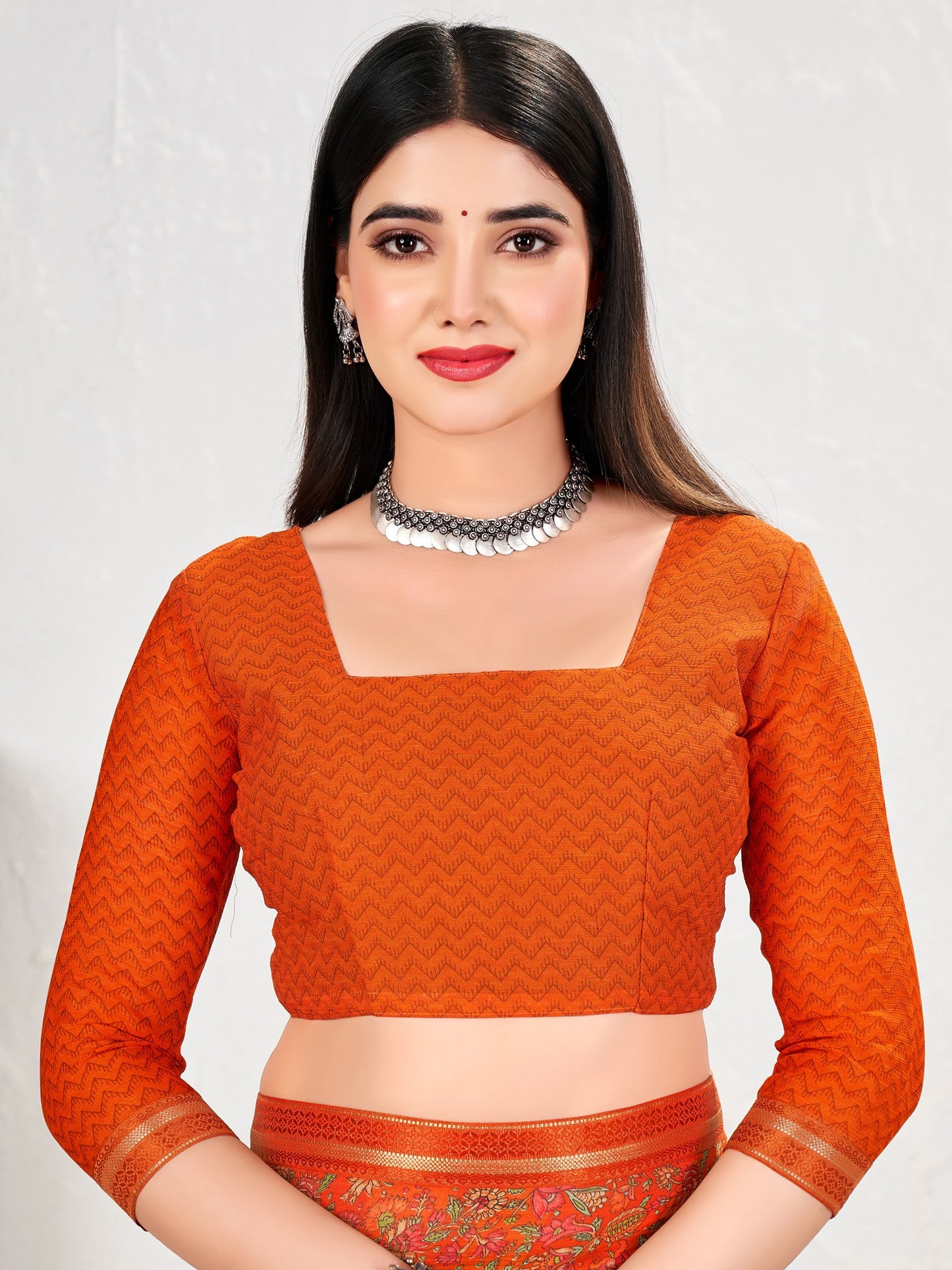 Orange Party Wear Chiffon Printed Saree