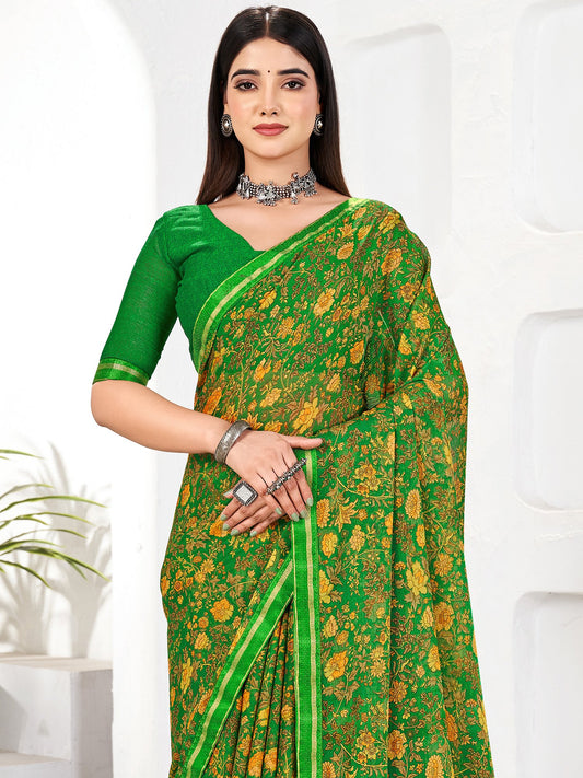 Green Green Party Wear Chiffon Printed Saree
