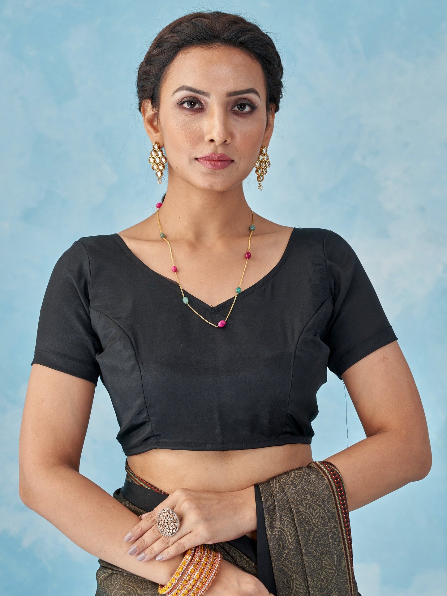 Black Bagru Crepe Printed Saree
