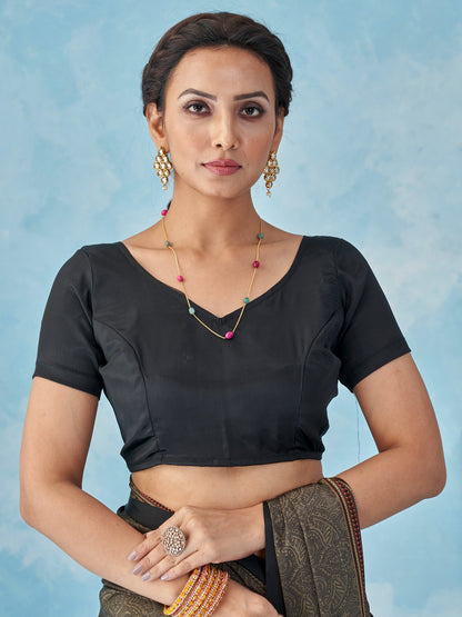 Black Bagru Crepe Printed Saree