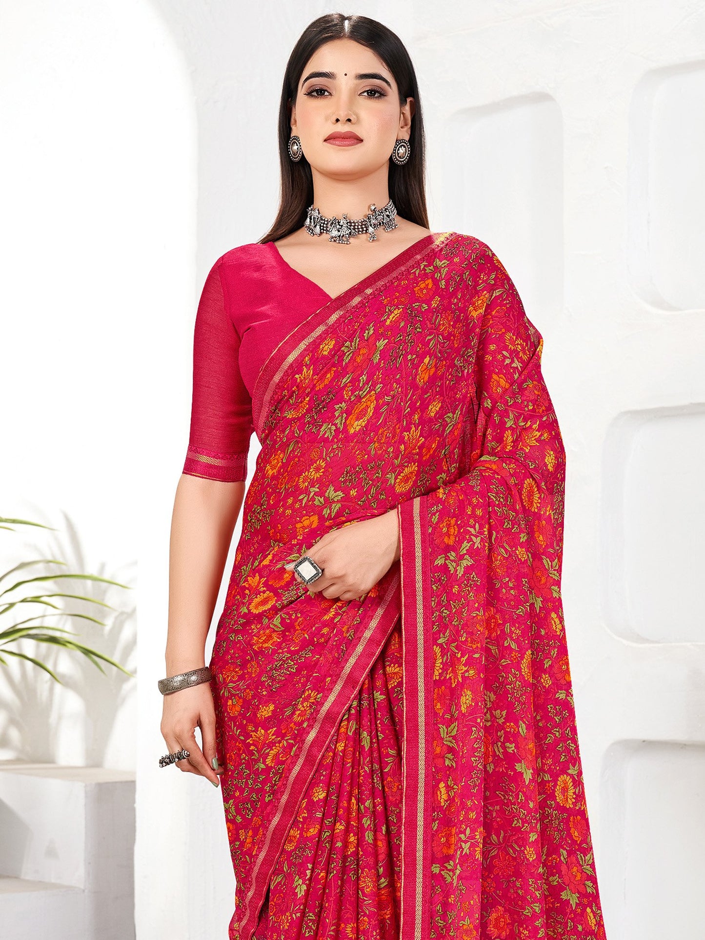 Pink Pink Party Wear Chiffon Printed Saree