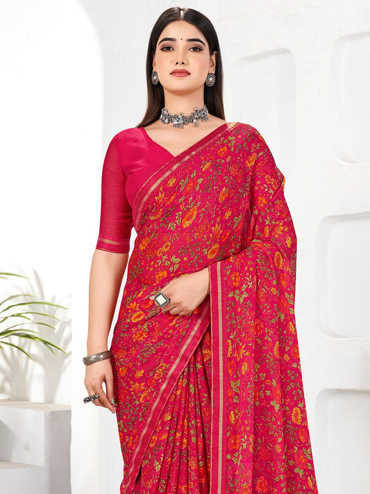 Pink Pink Party Wear Chiffon Printed Saree