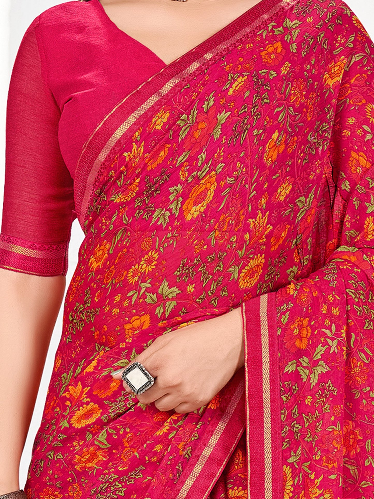 Pink Party Wear Chiffon Printed Saree