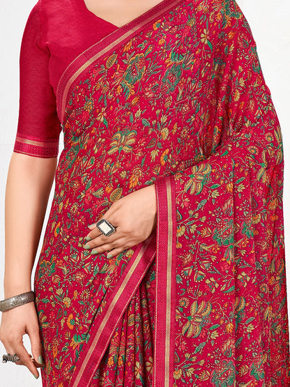 Pink Party Wear Chiffon Printed Saree
