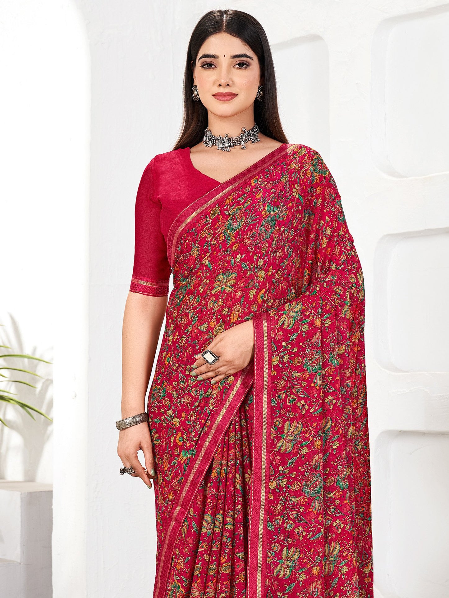Pink Pink Party Wear Chiffon Printed Saree