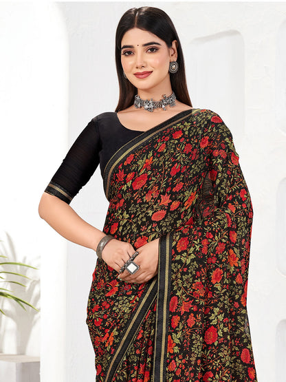 Black Black Party Wear Chiffon Printed Saree