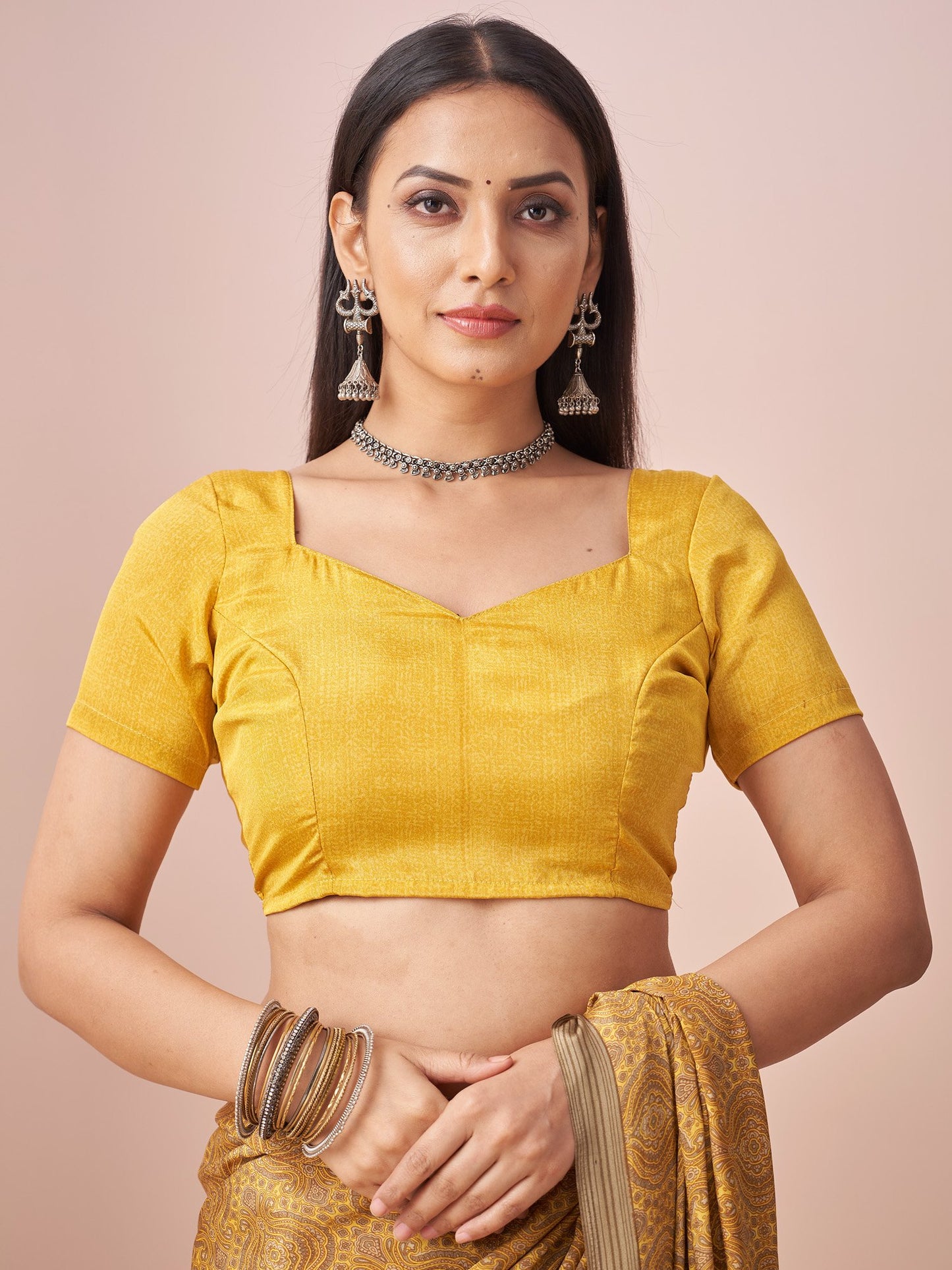 Yellow Block Print Crepe Printed Saree