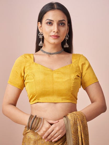Yellow Block Print Crepe Printed Saree