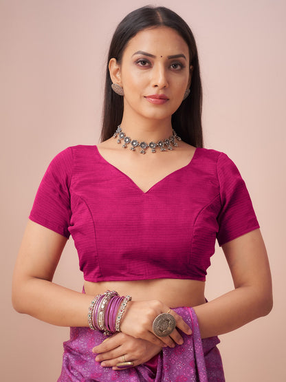 Pink Block Print Crepe Printed Saree