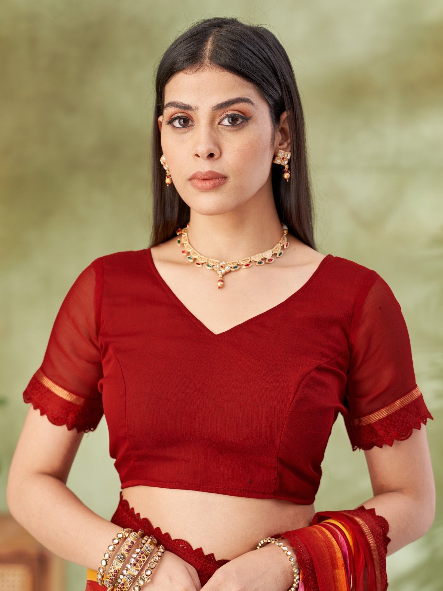 Red Party Wear Chiffon Printed Saree