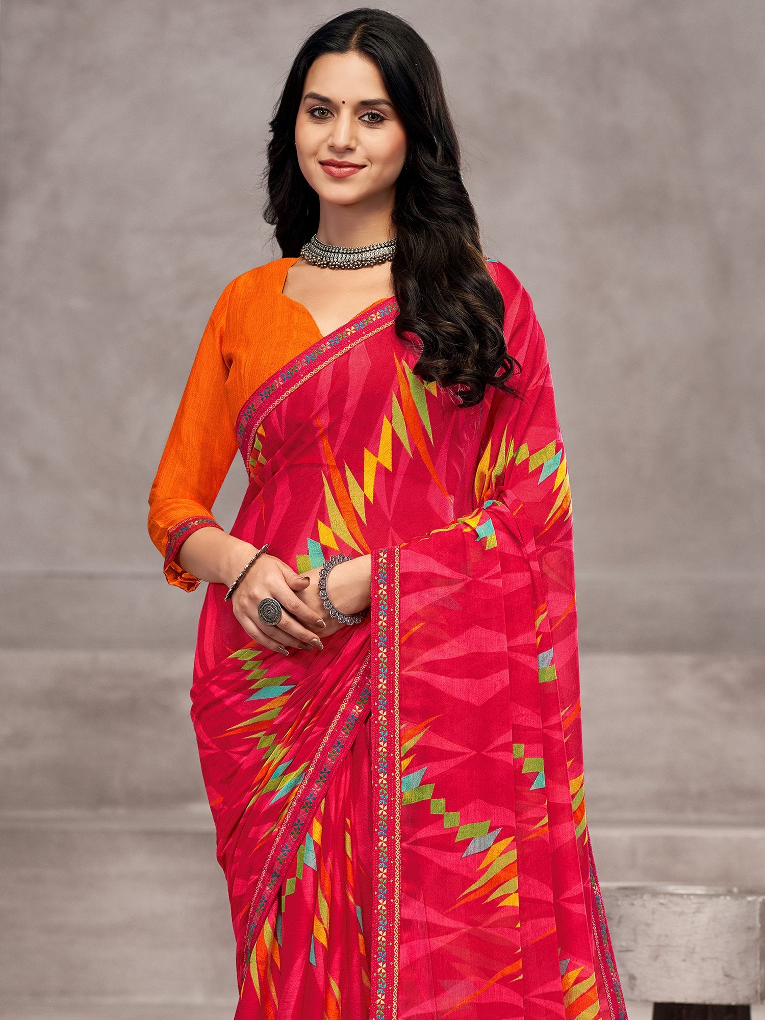 Pink Pink Party Wear Chiffon Printed Saree
