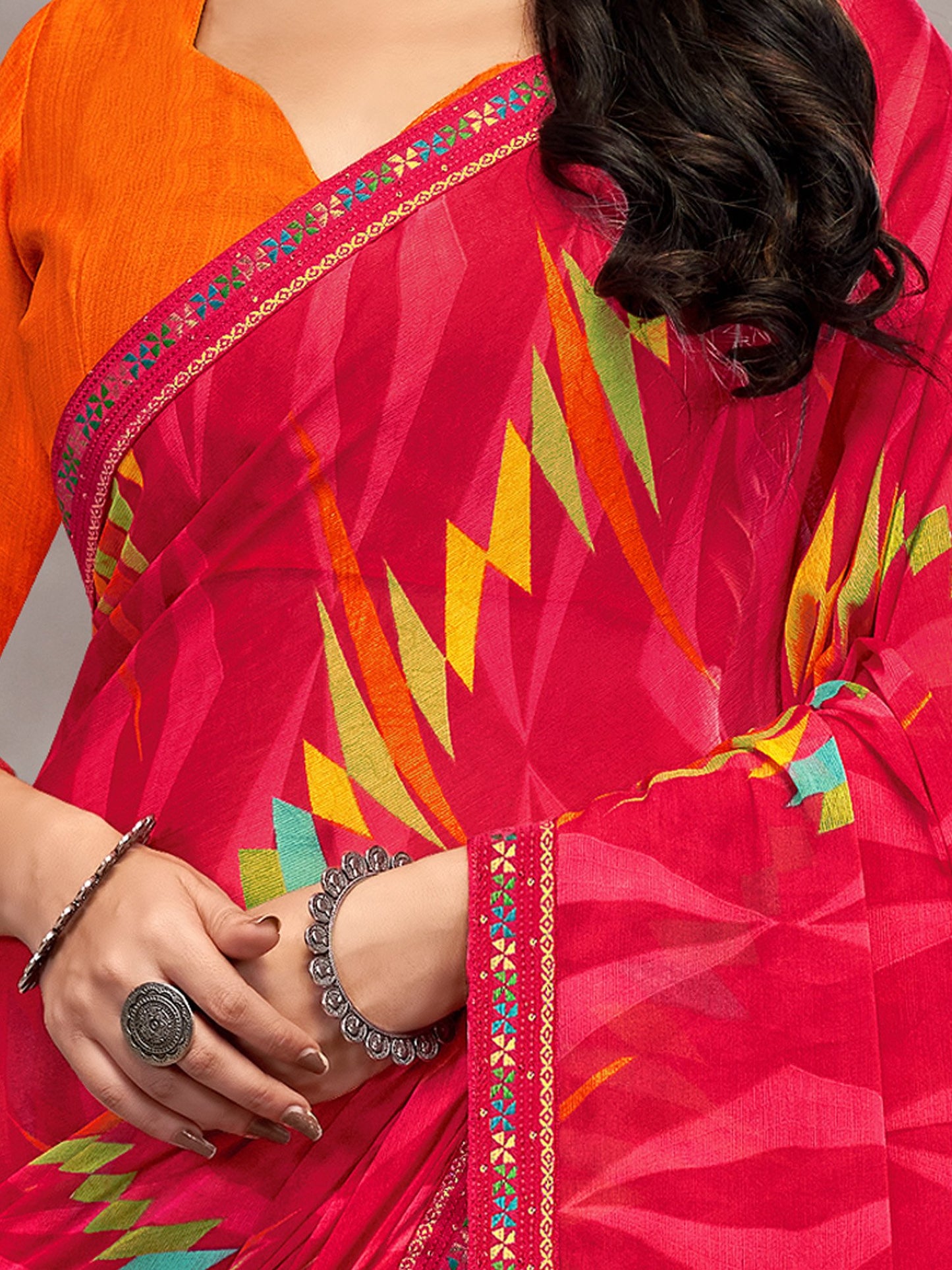Pink Party Wear Chiffon Printed Saree