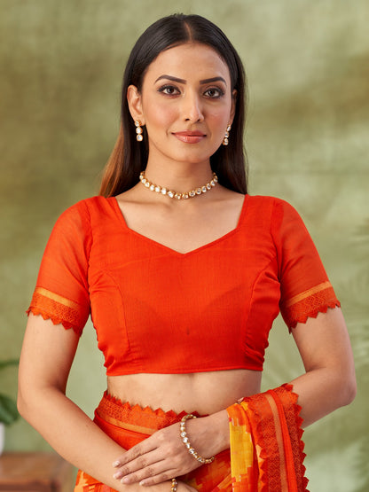 Orange Party Wear Chiffon Printed Saree