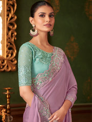 Lavendar Party Wear Chiffon Embellished Saree
