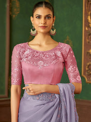 Lavendar Party Wear Chiffon Embellished Saree - The Dori Store