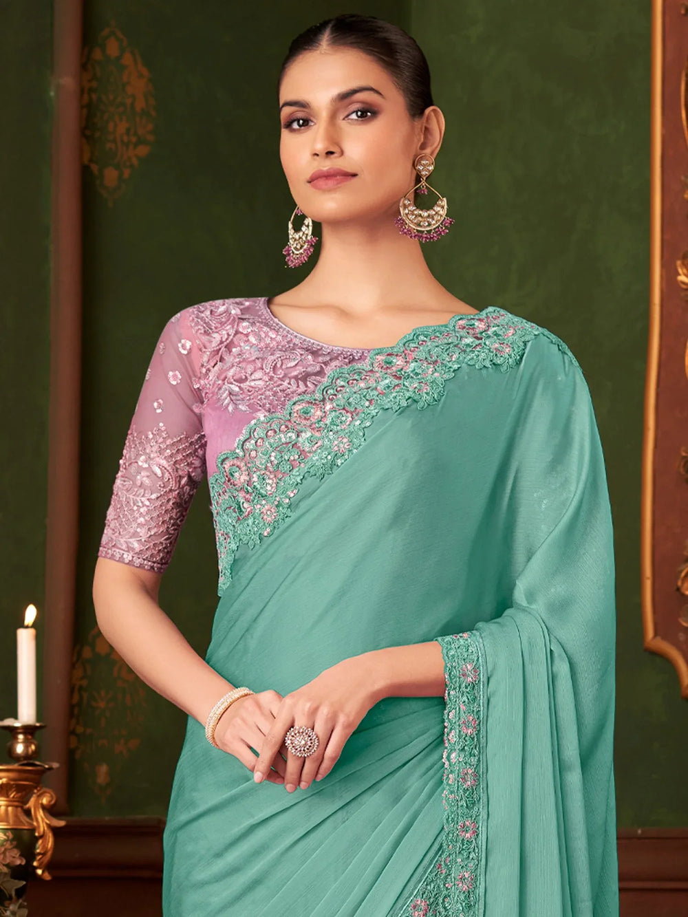 Light Party Wear Chiffon Embellished Saree - The Dori Store