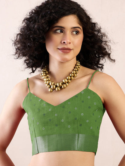 Green Bagru Cotton Linen Printed Saree