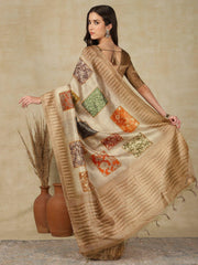 Beige Kasavu Cotton Silk Woven Saree