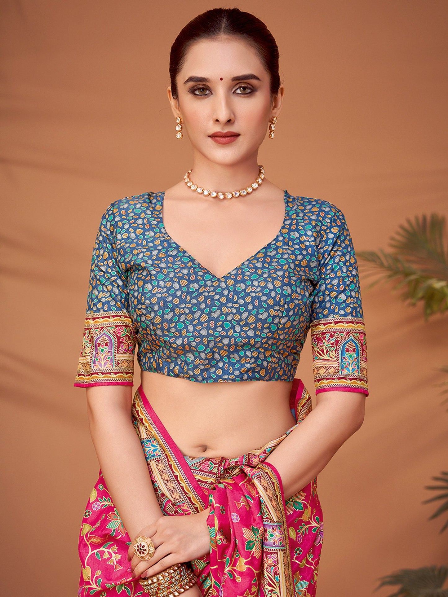 Pink Banarasi Viscose Silk Printed Saree