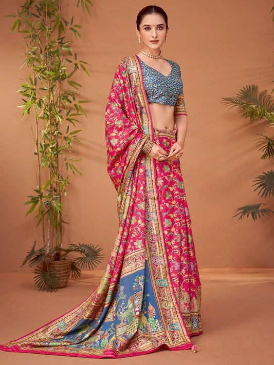 Pink Pink Banarasi Viscose Silk Printed Saree