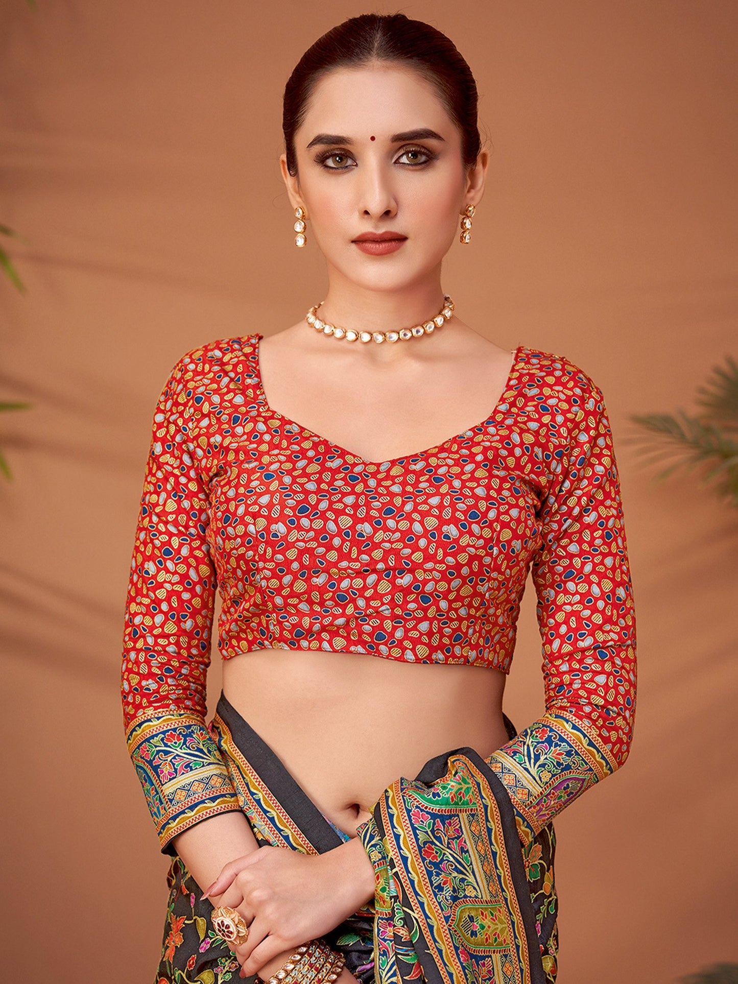 Black Banarasi Viscose Silk Printed Saree