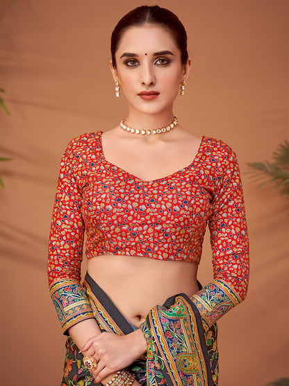 Black Banarasi Viscose Silk Printed Saree