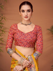 Yellow Banarasi Viscose Silk Printed Saree