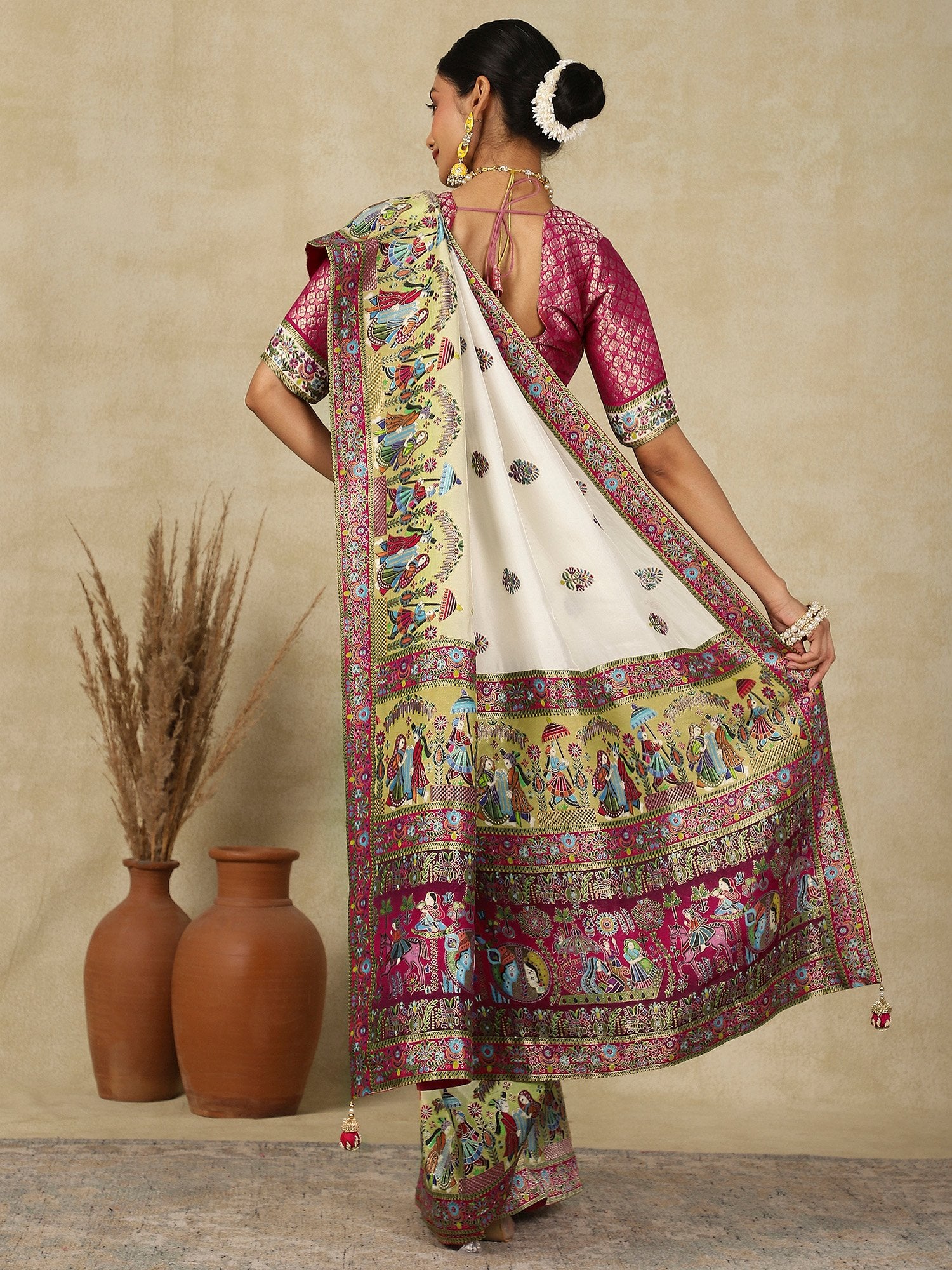 Off White Patola Viscose Silk Woven Saree