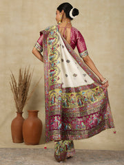 Off White Patola Viscose Silk Woven Saree