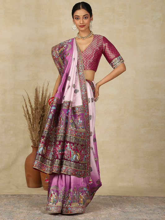 Purple Mauve Patola Viscose Silk Woven Saree