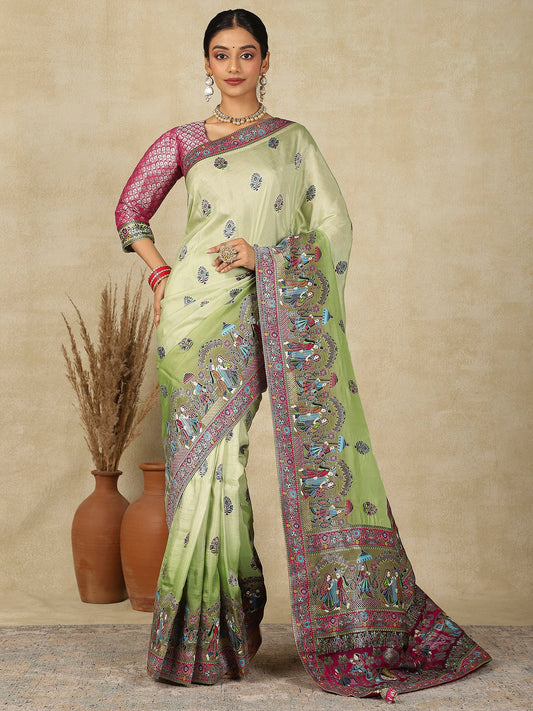 Green Light Patola Viscose Silk Woven Saree