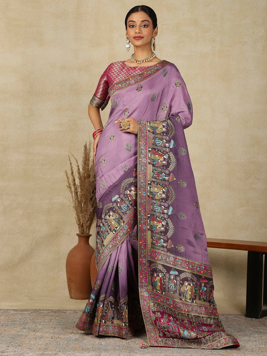 Lavender Lavendar Patola Viscose Silk Woven Saree