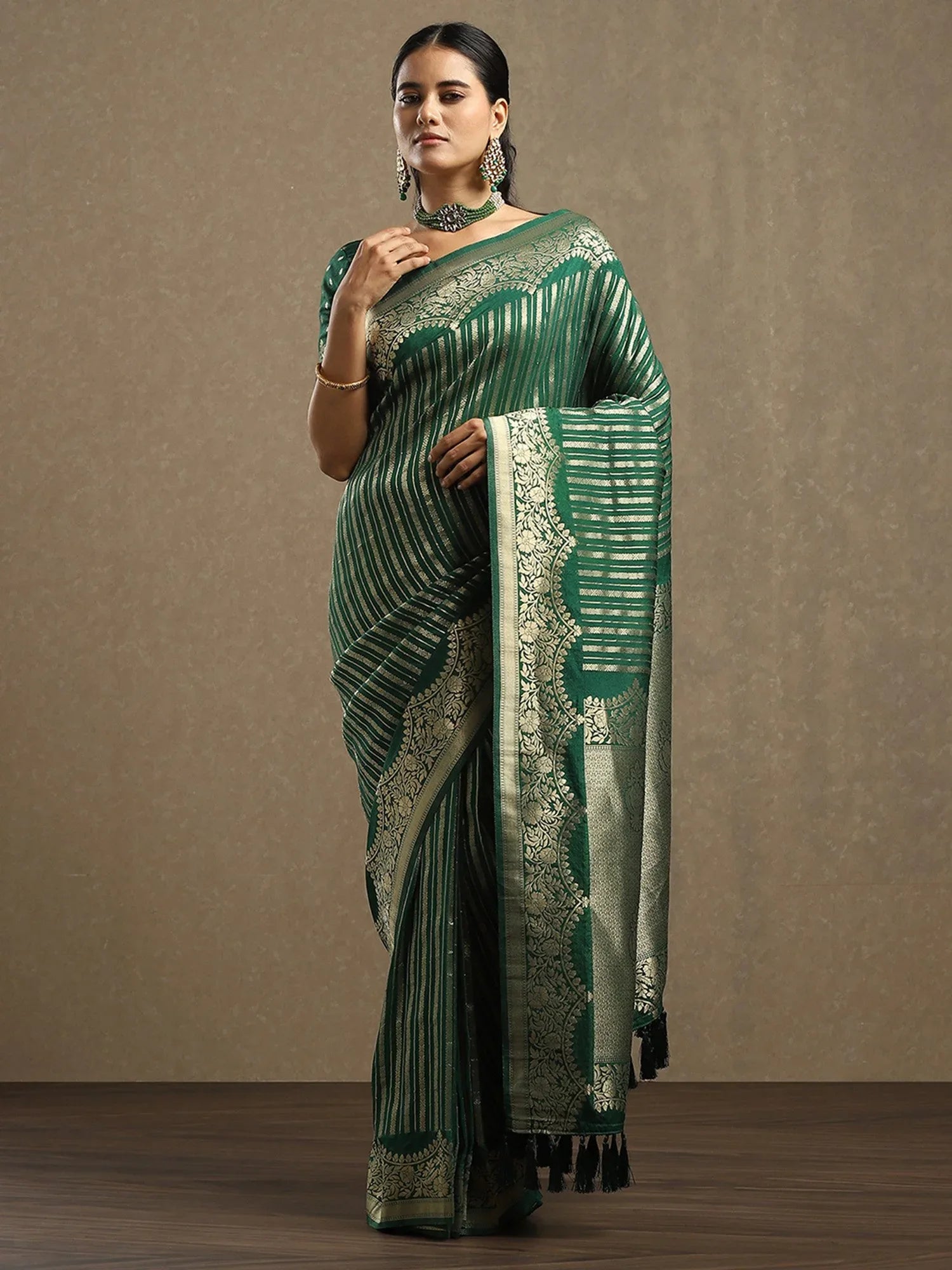 Green Leheriya Georgette Woven Saree - The Dori Store