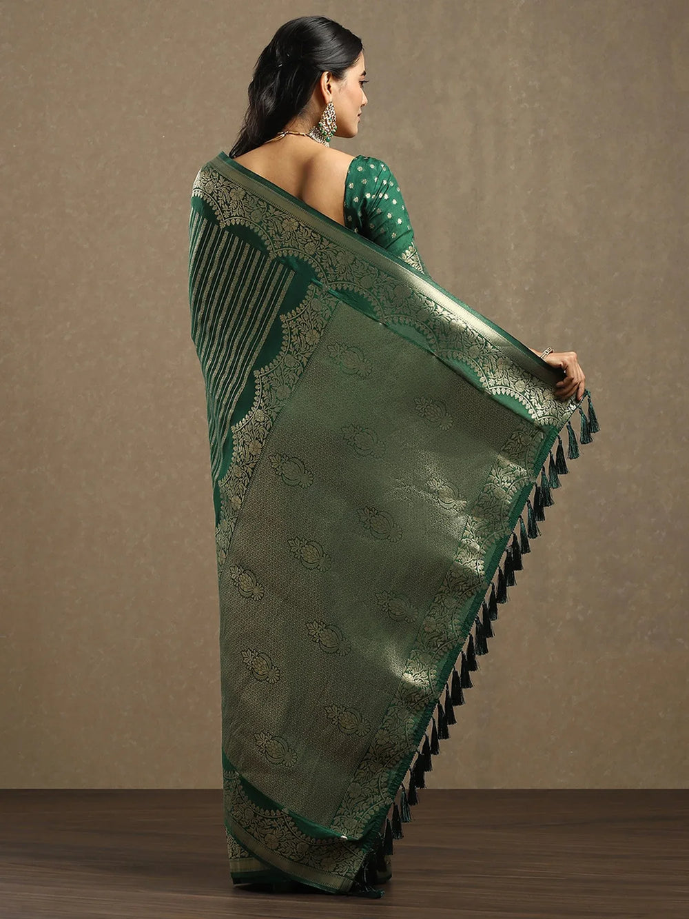 Green Leheriya Georgette Woven Saree - The Dori Store